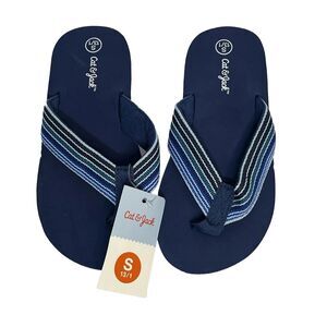 Cat & Jack Unisex Navy Blue Striped Jami Flip Flop Youth Kid Size Small 13/1 New